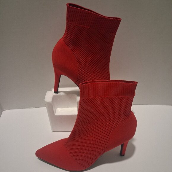 MIA McKinley Perforated Sock Booties RED Size 8 Stiletto Heel - Picture 1 of 6
